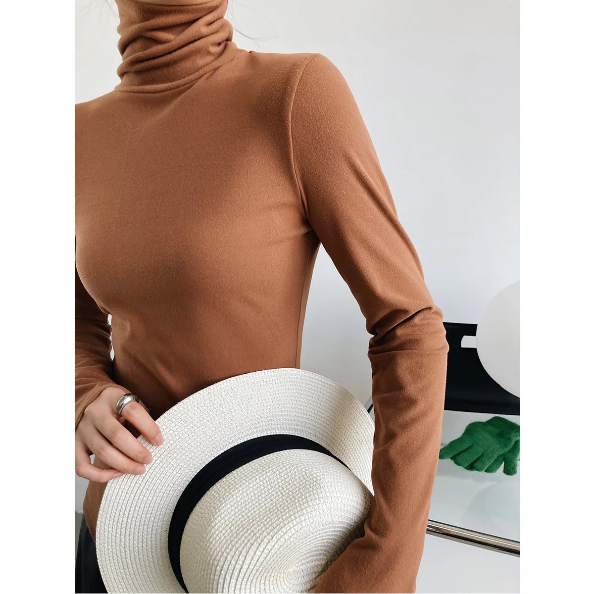 

Женская однотонная бархатная Облегающая рубашка с ложным воротником, двусторонняя матовая утепленная футболка с подкладкой, теплый топ