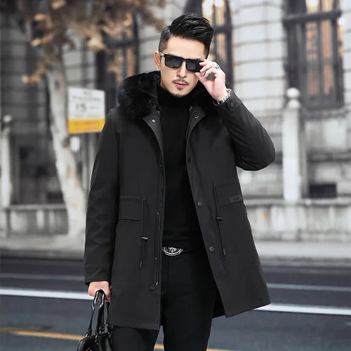 

AYUNSUEA Настоящее Норковое Пальто мужские парки с капюшоном теплая куртка 2023 Новинка пальто с подкладкой из кроличьего меха Мужская одежда ...