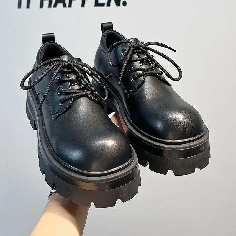 Мужские туфли на толстой подошве в британском стиле с круглым носком Новинка