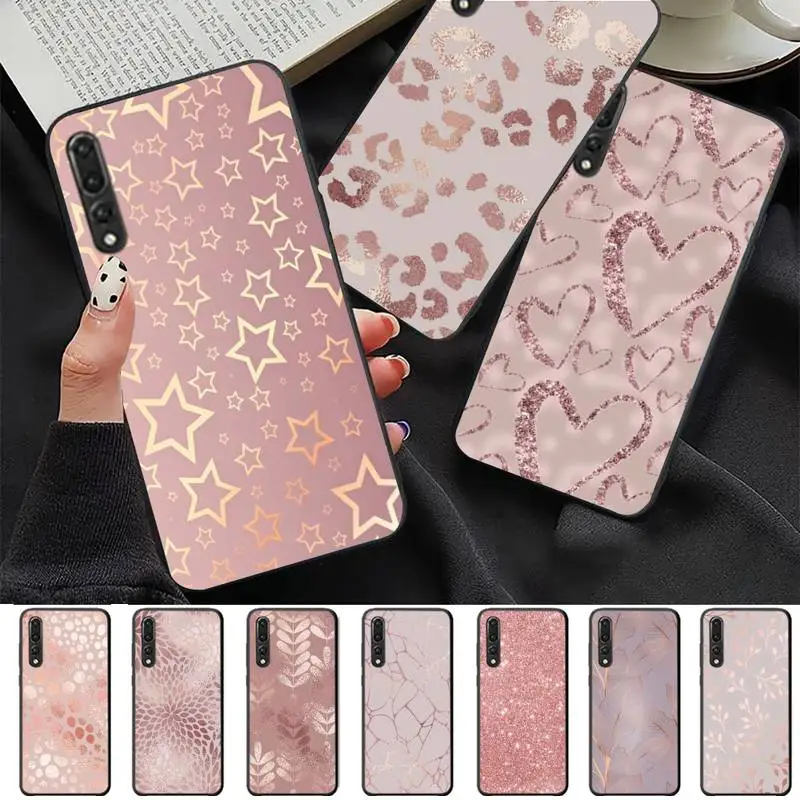 

Gold Pink Rose Glitter Hearts Phone Case for Huawei P30 40 20 10 8 9 lite pro plus Psmart2019