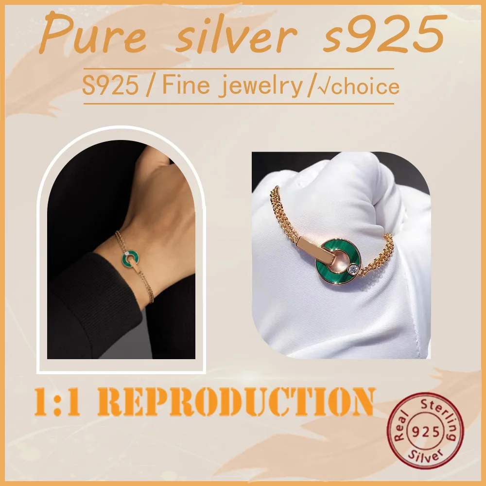 Модный и простой стиль Стерлинговое Серебро s925 Круглый Изумрудный браслет
