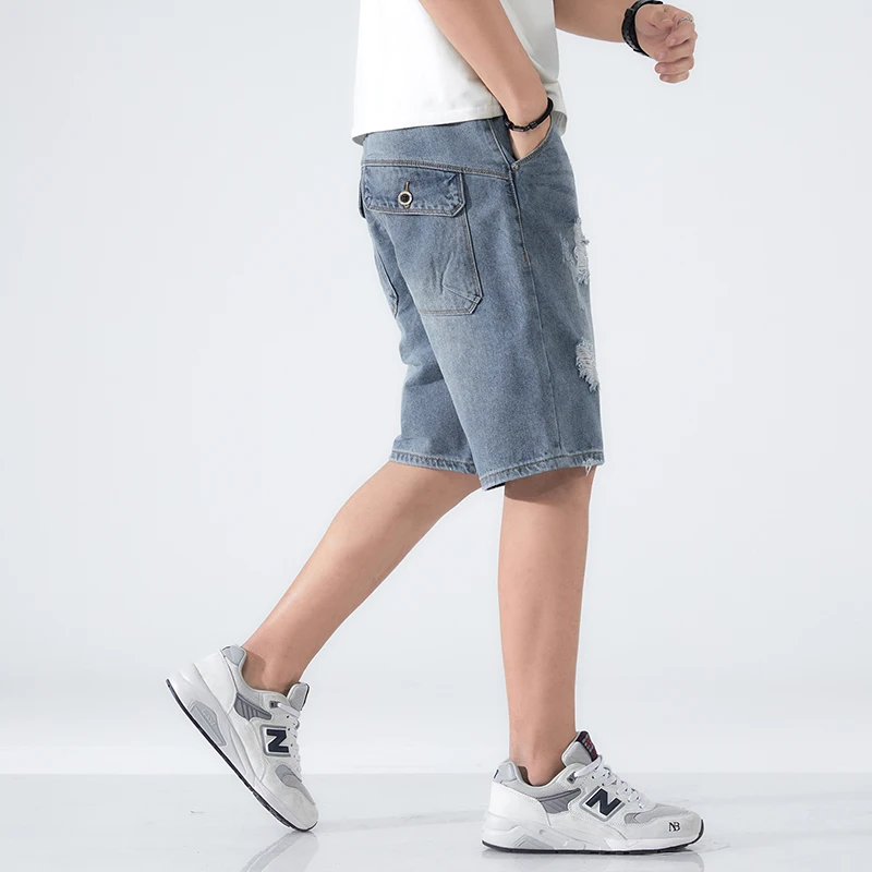 Hip Hop Denim Shorts Men Jeans Loose 