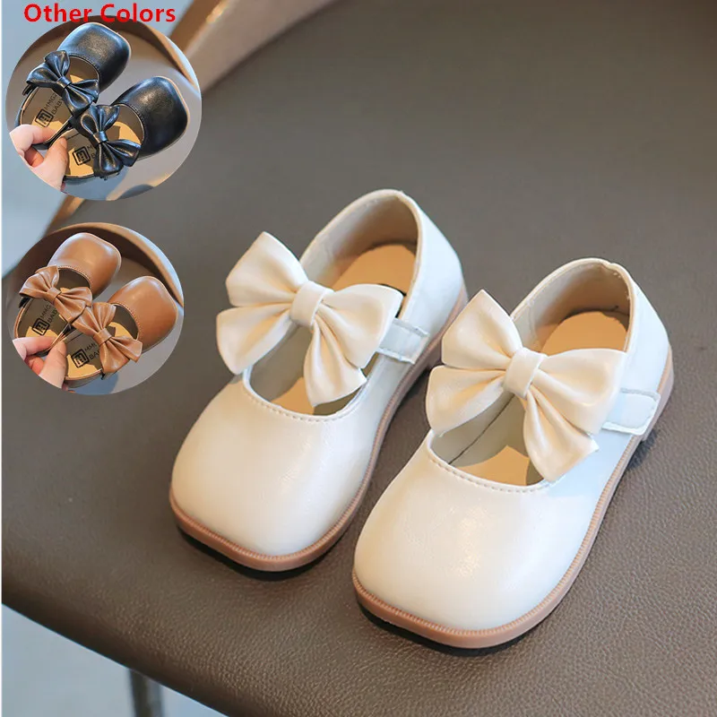 

Spring/Summer Baby Girls Cute Bow Leather Velcro Shoes Solid Color Kids Dancing Shoe Walkers Fringe Soft Soled Non-slip Footwear