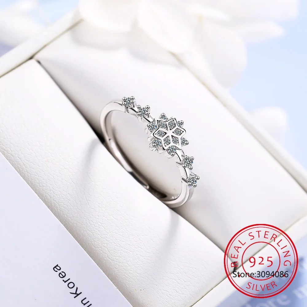 100% Серебряное кольцо Деликатного Снежинки для женщин из 925 стерлингового серебра, покрытое золотом, ювелирное изделие вечности для девочек в подарок на свадьбу.