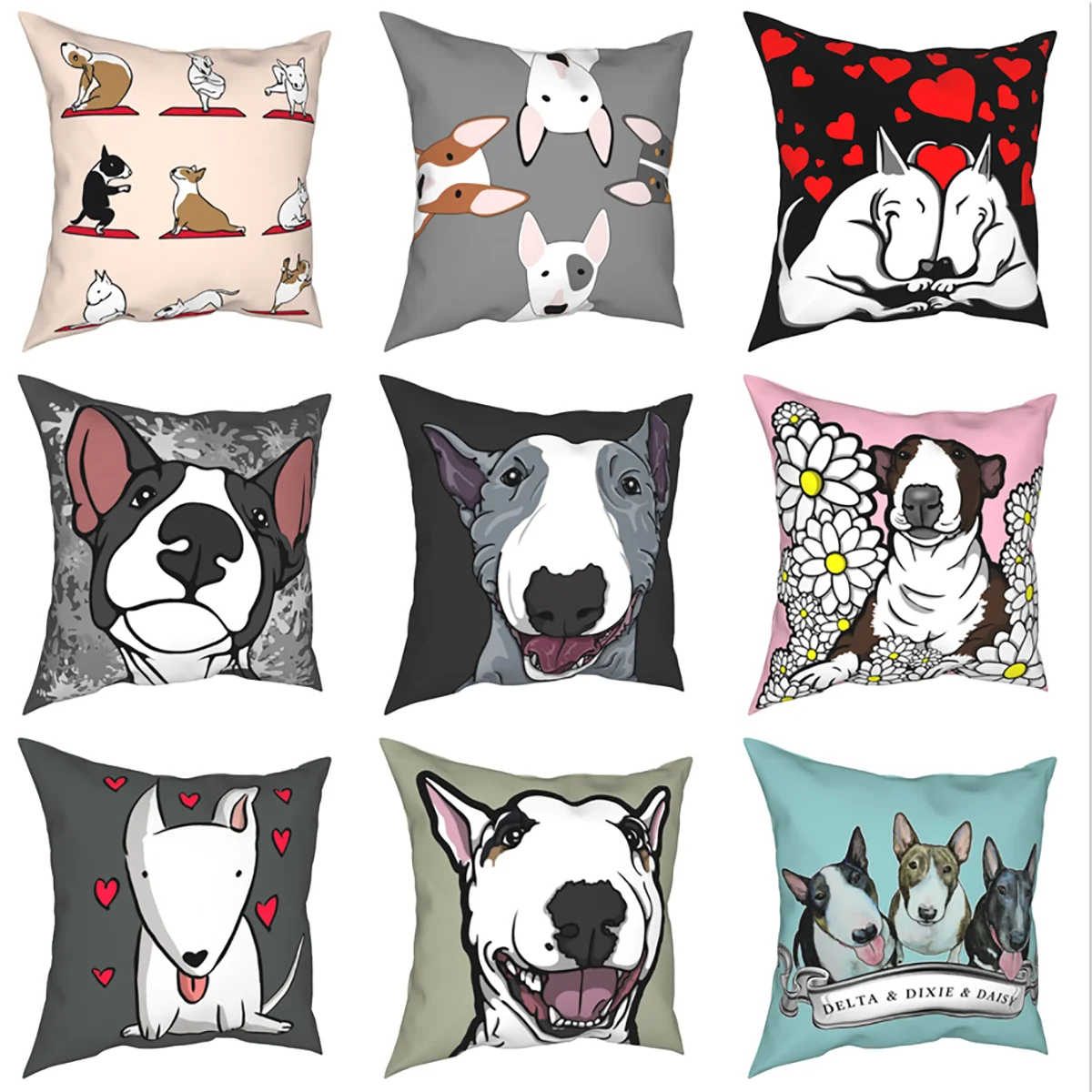 

Fun and Cute Bull Terrier Pattern Pillowcase Polyester Cushion Cover Decor