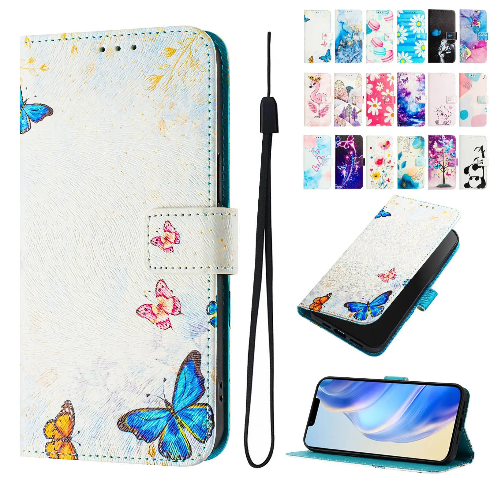 Sunjolly 18 Pattern Phone Case for TCL 50XE 50 Pro NxtPaper 30Z 40 XL 30T LE 502 50XL 50SE Colorful Wallet Cover capa