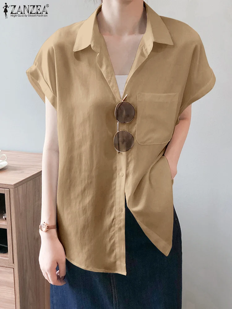 

Women Summer Short Sleeve Blouse Oversized Blusas Femininas ZANZEA Fashion Lady Casual Solid Button Up Tops Female Loose Shirts