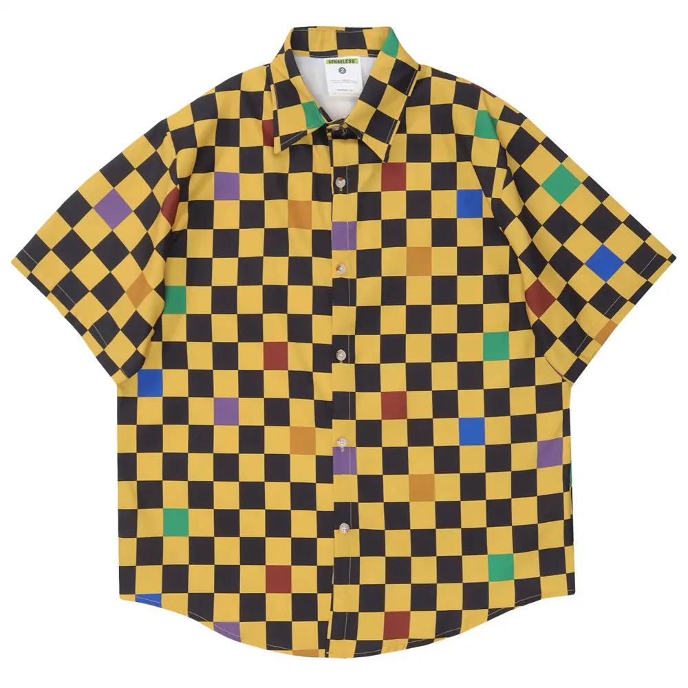 

T Shirt for Men Vintage Colors Grid Top Men Clothing 2022 Cotton Casual Streetwear Summer Blouses Oversized Men's Checked Shirt