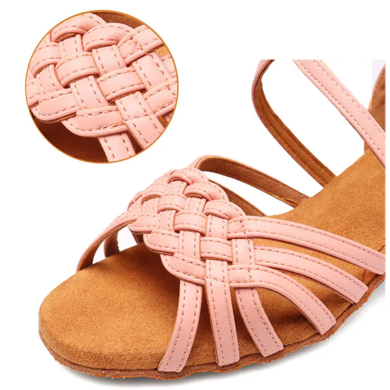 Children Latin Salsa Dance Shoes Women Ballroom Dance Shoes White Pink Heel 3cm Soft Sole Kids Girls Modern Tango Dancing Shoes