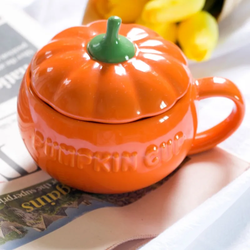 

Pumpkin Creative Water Cup Ceramic Thermos Cup with Lid Exquisite Breakfast Oatmeal Cup Heat-insulating Scalding-proof Milk Cup