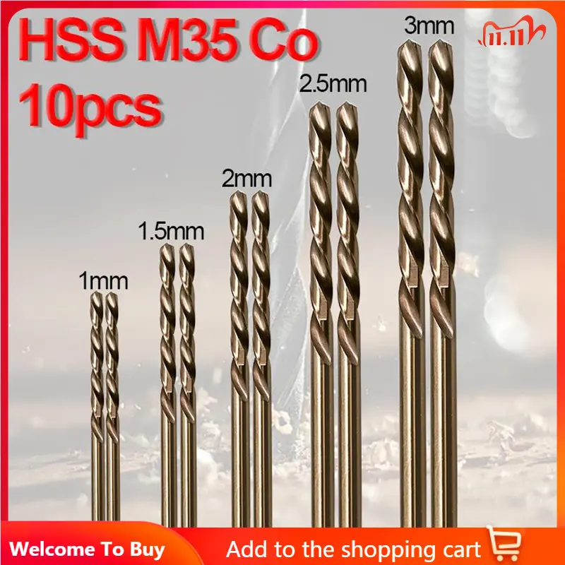 

10Pcs 1/1.5/2/2.5/3mm M35 Cobalt Twist Drill Bit Set Power Tool Accessories For Metal Stainless Steel Drilling Hole