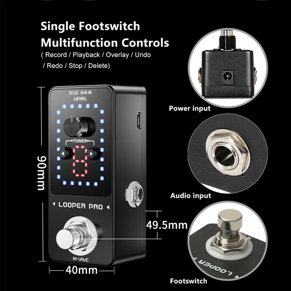 Педаль эффектов для гитары M-VAVE Looper Pro 9 петель 40 минут запись времени петля