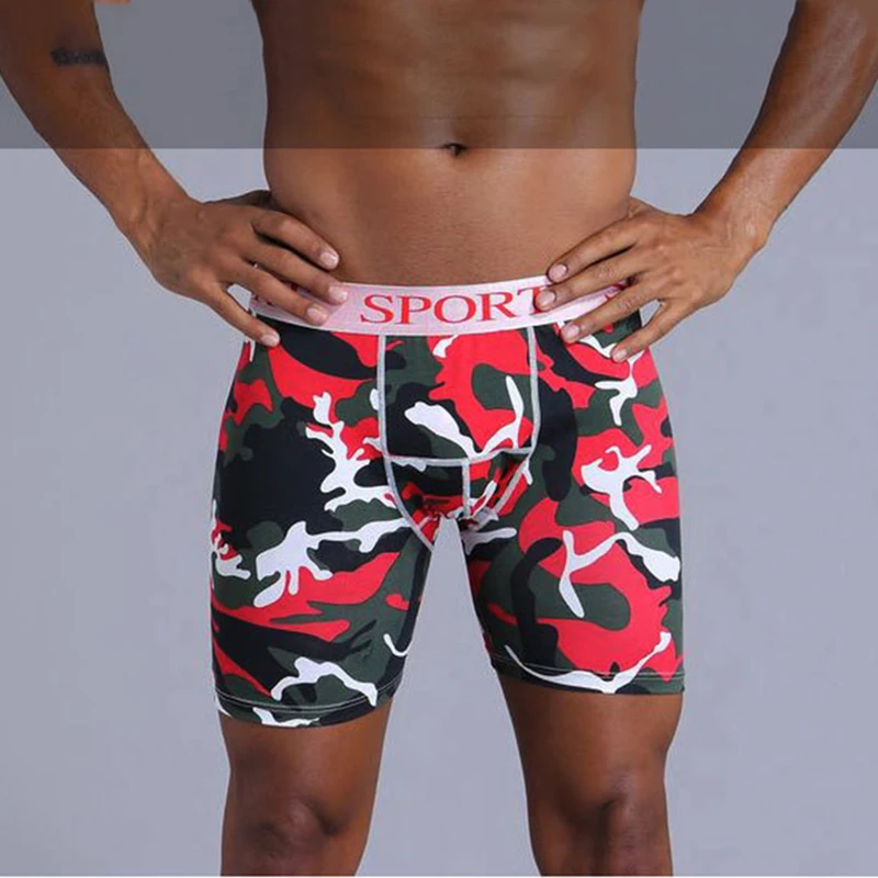 Men's Plus Size Long Boxer Briefs Camo Running Fitness Sports Cotton Underwear Breathable Long Plus Size Boxer Shorts Underpants