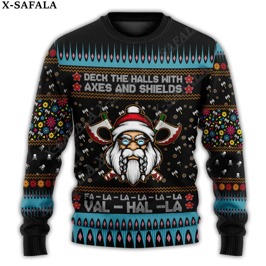 Женский свитер унисекс Fa La Valhalla повседневный джемпер с рисунком викингов и