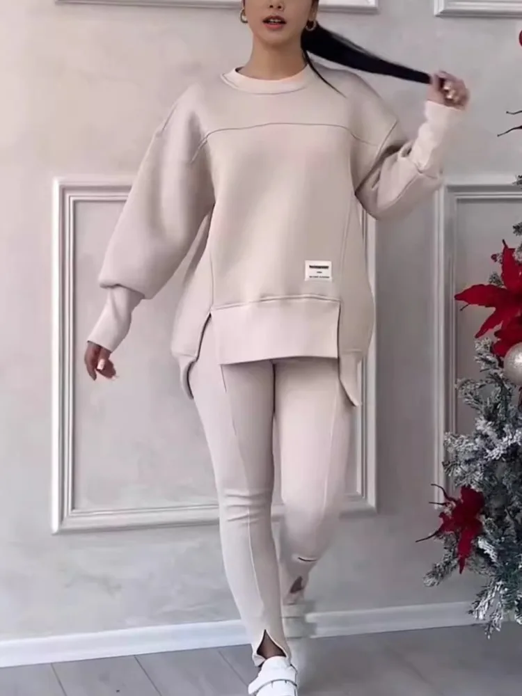 Женский спортивный костюм из двух предметов повседневный однотонный Свободный