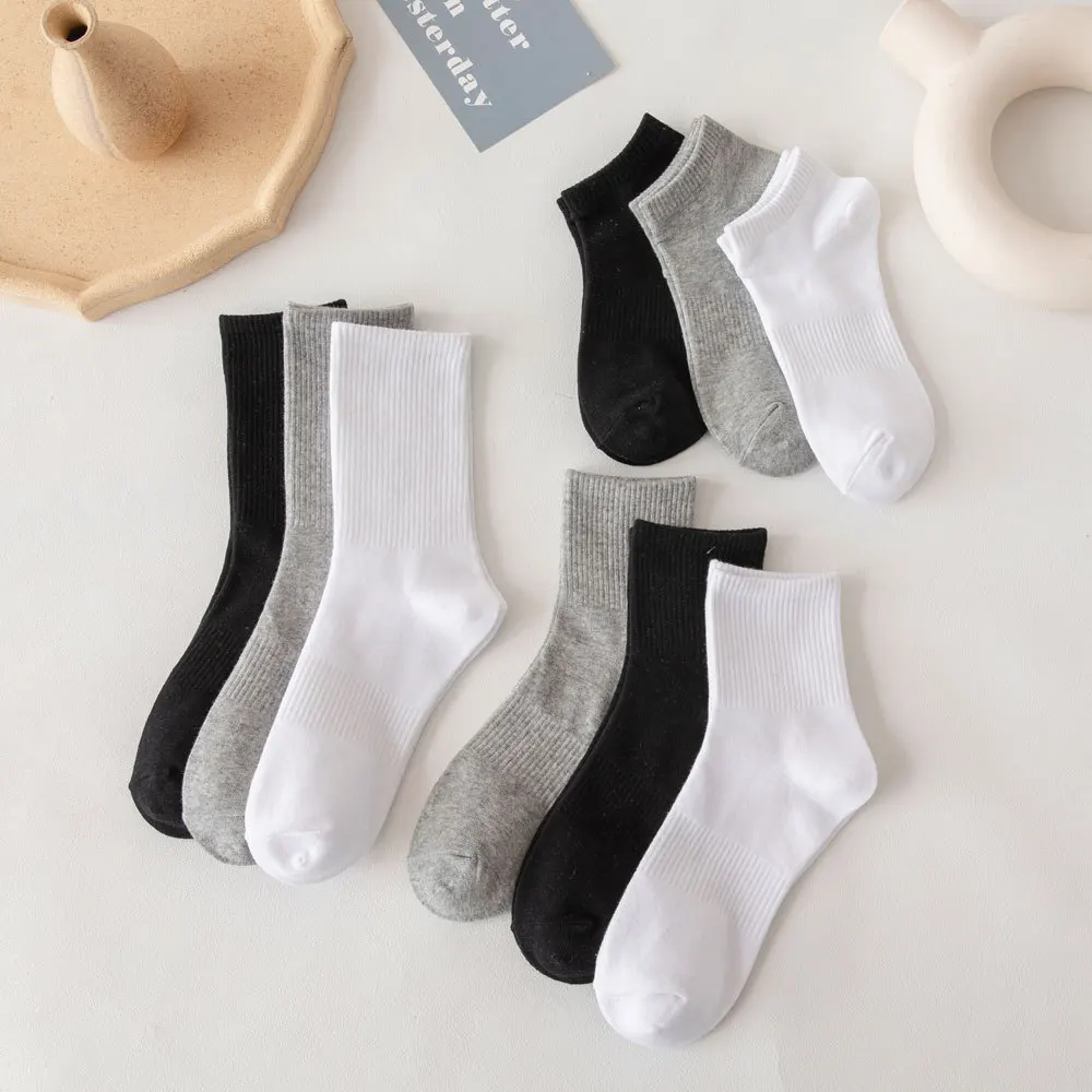 

Solid Color Black White Gray Socks Cotton Knitting Breathable Elastic Long Socks Casual Harajuku Hip Hop Skateboard Sports Socks