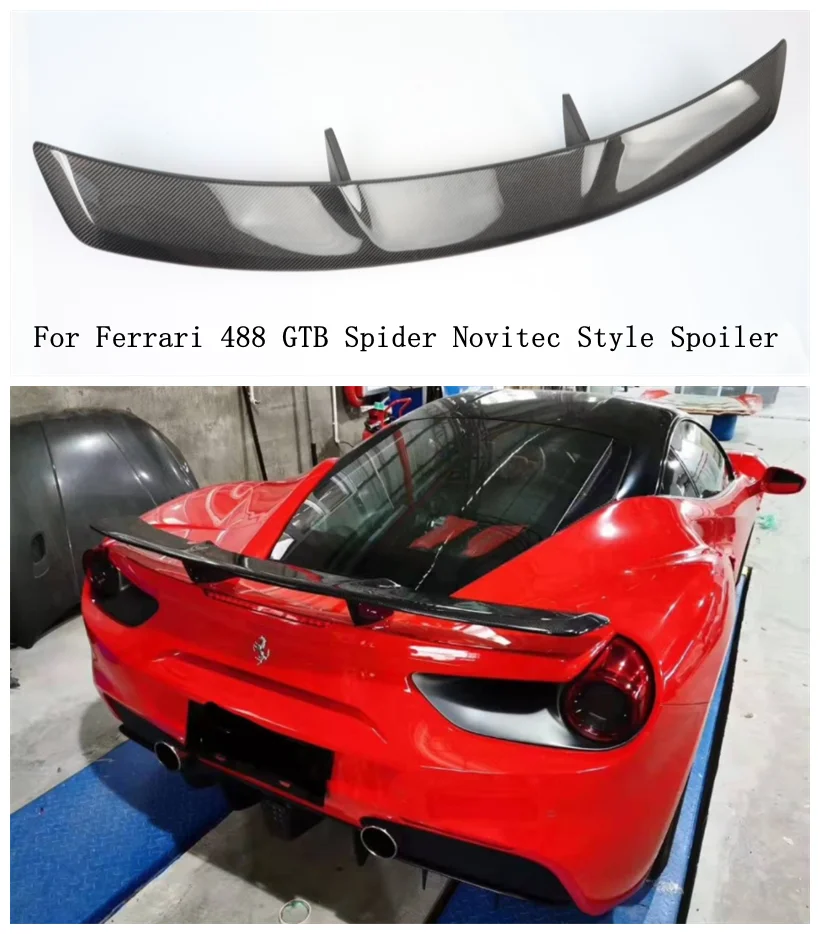 

Высококачественный спойлер из натурального углеродного волокна для заднего крыла автомобиля, подходит для Ferrari 488 GTB Spider Novitec Style, спойлер