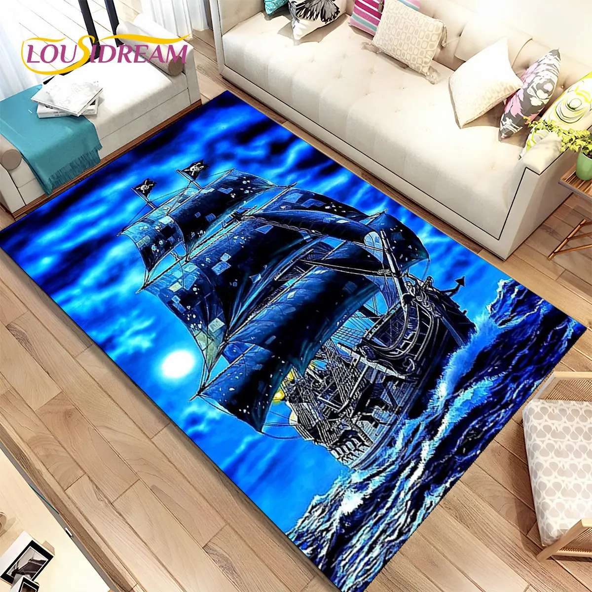 

A Pirate Boat,Barque,Boat Ship Area Rug,Carpet Rug for Home Living Room Children's Bedroom Sofa Doormat Decor,Non-slip Floor Mat