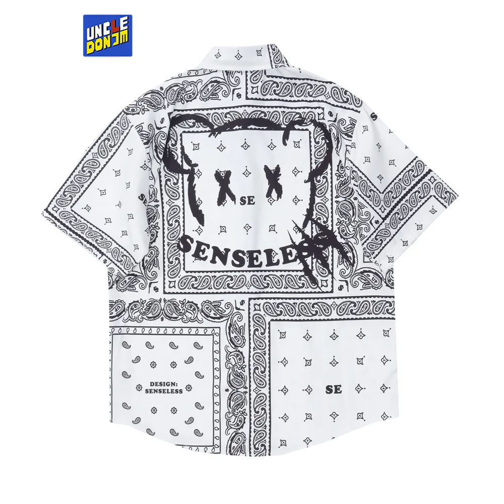 

UNCLEDONJM vintage cashew flower full print short sleeved shirt mens fashion clothing trends high street oversized shirt tops