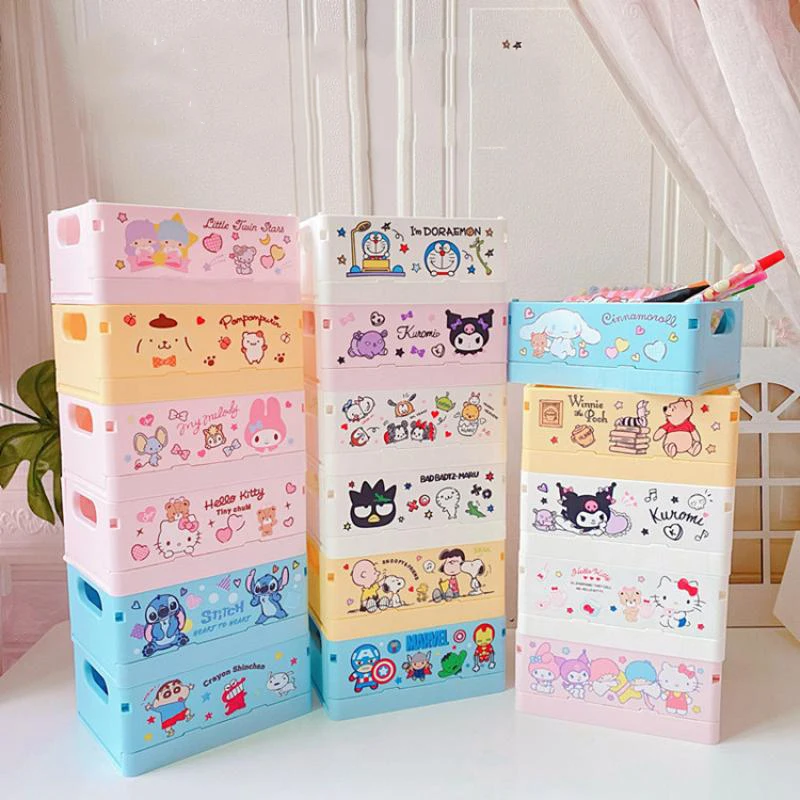 

17CM Sanrioed Storage Box Foldable Kawaii Kuromi Melody Cinnamoroll Pom Pom Purin Anime Periphery Table Stackable Practical Gift