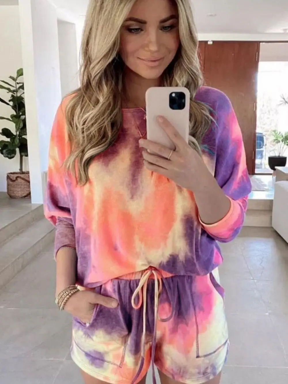 

Мягкая Пижама домашняя одежда батик повседневная одежда для гостиной Ouc1136 костюм шорты женский дизайн галстук крашеная Пижама для комнаты