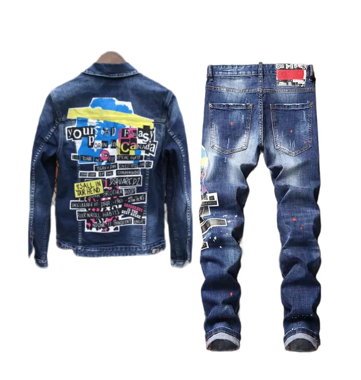 

Итальянская Модная брендовая DSQUARED2 мужская джинсовая куртка спортивный стиль джинсовая куртка 2825