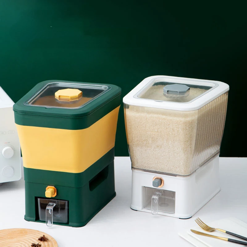 

Household Foldable Transparent Cereal Rice Dispenser Large-capacity Rice Storage Cabinet Press-type Grain Storage Bucket Kitchen