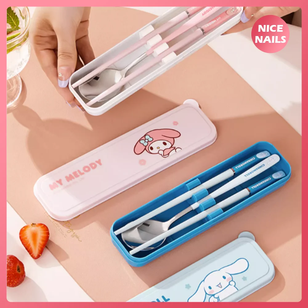 

Hellokitty Cinnamoroll Chopsticks Scoop Tableware Set Cartoon Cute Student Office 304 Stainless Steel Lunch Tableware Two-Piece