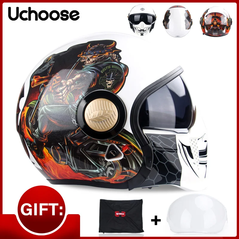 New Motorcycle Vintage Black Warrior Combination Helmet Full Helmet Half Helmet Cruising Helmets Motorcross Give Gift Innovative