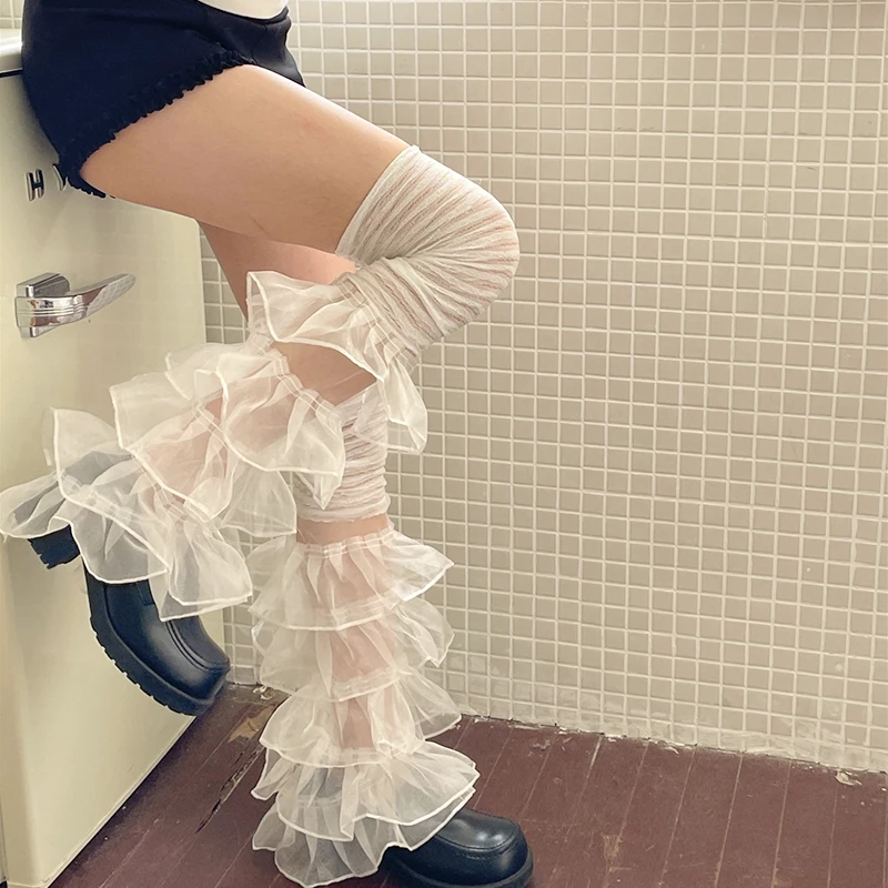 Japanese Sexy Women Over The Knee Leg Cover Lace Ruffles Leg Socks Party Y2K Women Punk Harajuku Leg Warmers JK Accessories