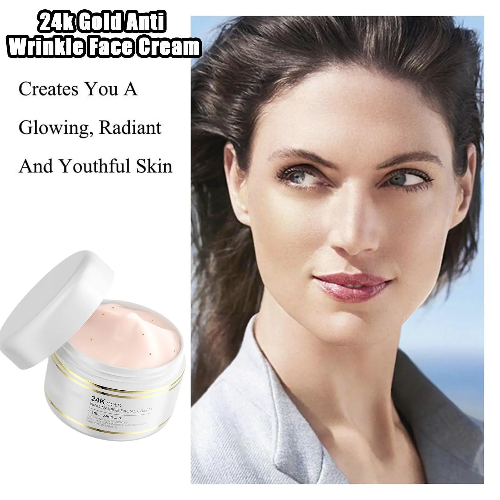 

24k Gold Anti Wrinkle Face Cream Niacinamide Whitening Skin Care Cosmetics Dark Spot Beauty 50g Remover Moisturizing P4k3