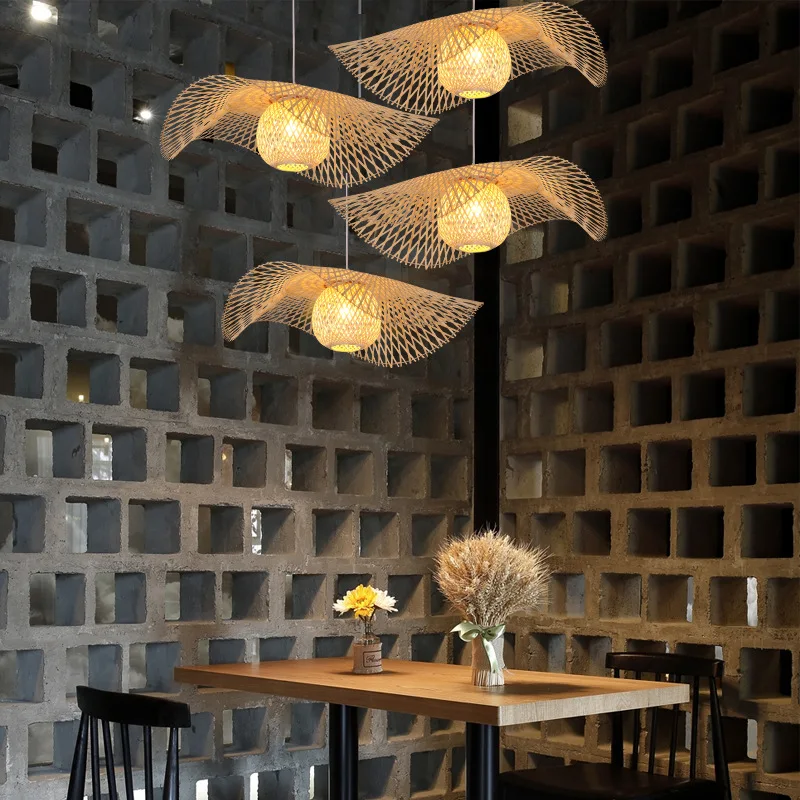 

Handmade Bamboo Weaving Rattan Shadelamp Minimalist Pendant Light Living Room/Restaurant Chandelier Creative Kitchen Lamps