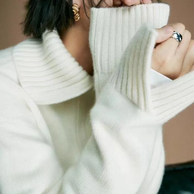 Французский романтический женский свободный свитер с большими лацканами и