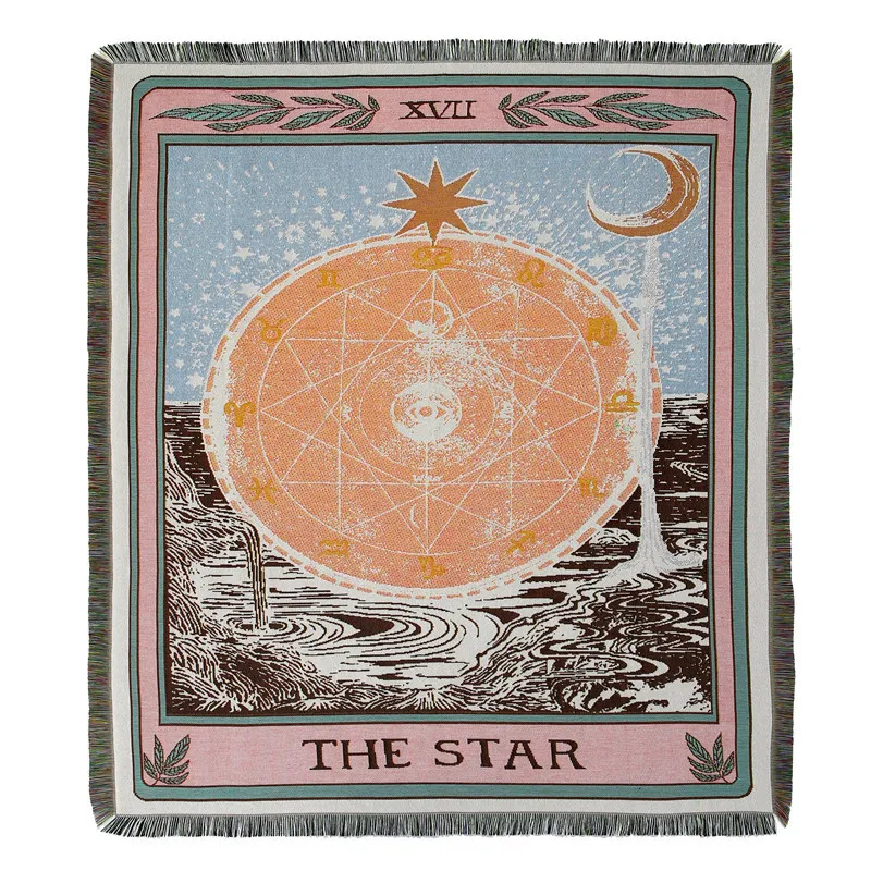 

The Star Bed Throw Blanket with Fringe Tarot Card Big Woven Tapestry Sofa Couch Chair Furniture Wall Hanging Home Decor Room Mat