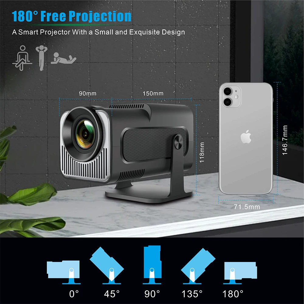 Фото DITONG HY320 Мини Новый Проектор 720P Android 11 4K 300ANSI Wi-Fi6 BT5.0 Кино Открытый Портативный 180 °   Поворотный проектор №3