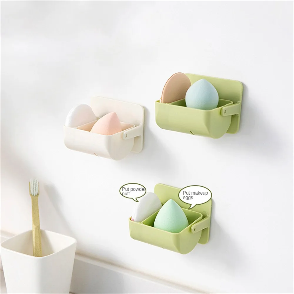 

Wall-mounted Makeup Sponge Drying Rack Portable Powder Puff Rack Three-dimensional Storage Saves Space Double Partition Design