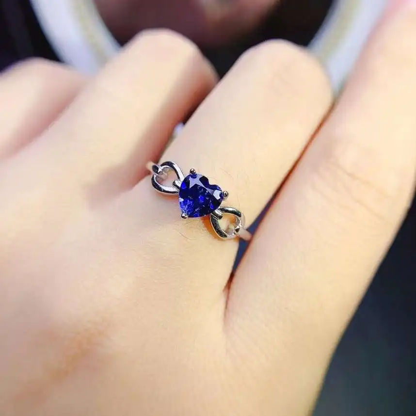

fashion lovely Hollow heart Peach Natural blue sapphire Ring S925 Silver Natural gemstone Ring Women's girl gift fine Jewelry