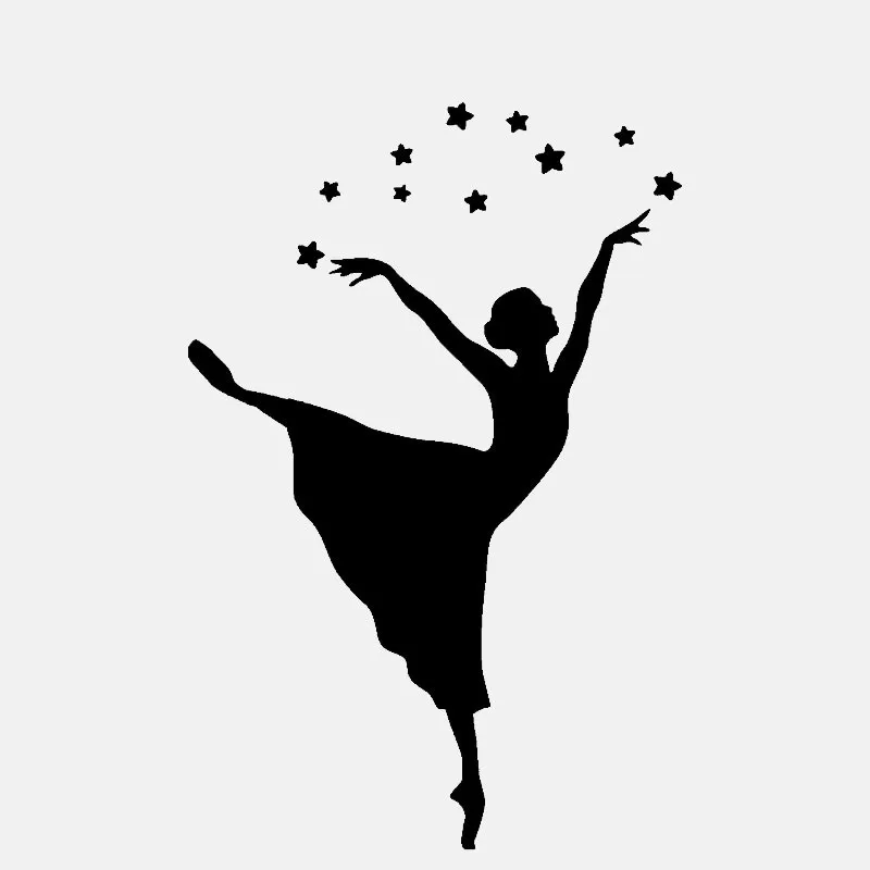 

14 см * 9 см Виниловая наклейка девочка танцор и милые звезды Автомобильная наклейка черный/серебристый