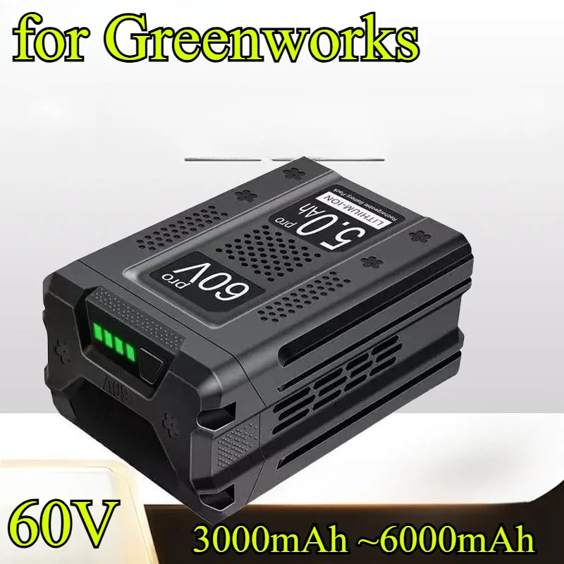 Фото Сменный аккумулятор 6000 мАч, 60 В для Greenworks GBA80300 GBA0200, литий-ионный аккумулятор большой емкости, совместимый с бензопилой/триммером №1