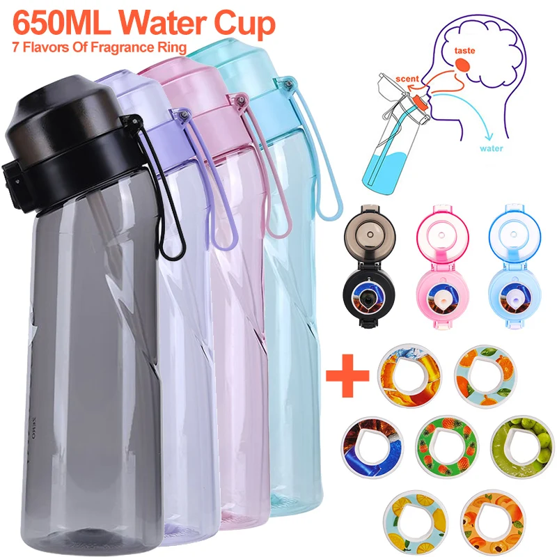 

650ml Air Flavour Water Bottle with 7/5 Flavor Scent Rings 0 Sugar 0 Calories Outdoor Sport Plastic Cups Leakproof Drinkware