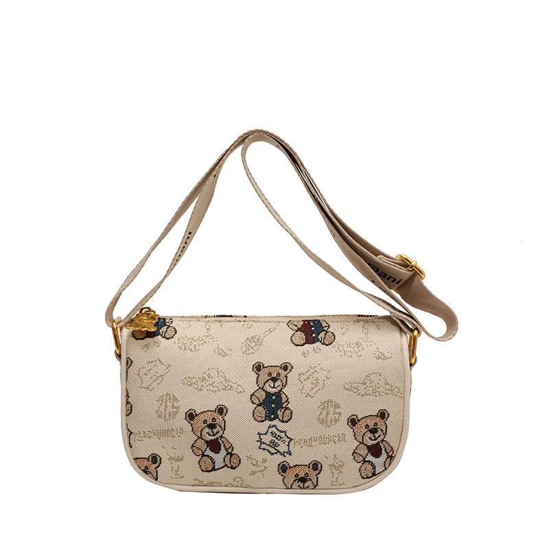 Senior Design Sense Diagonal Span Bag Female PU Cartoon Bear Print Single Shoulder Bag Women's Handbag