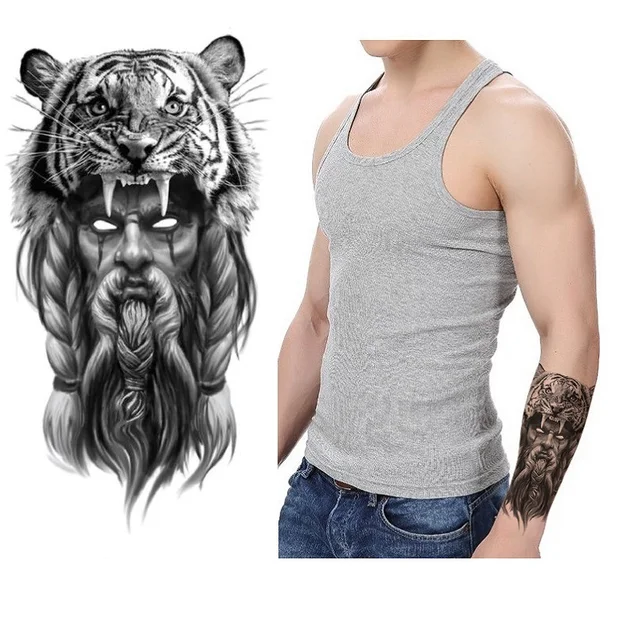Waterproof Temporary Tattoo For Man Long Lasting Cool Wolf Lion Arm Sleeve Shoulder Chest Tattoo Sticker Men Body Art TO072 5