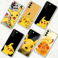 cute cartoon anime pika pikachu transparent case for samsung galaxy s22 s21 s20 fe s 22 ultra s10 e s9 plus 5g phone cover coque