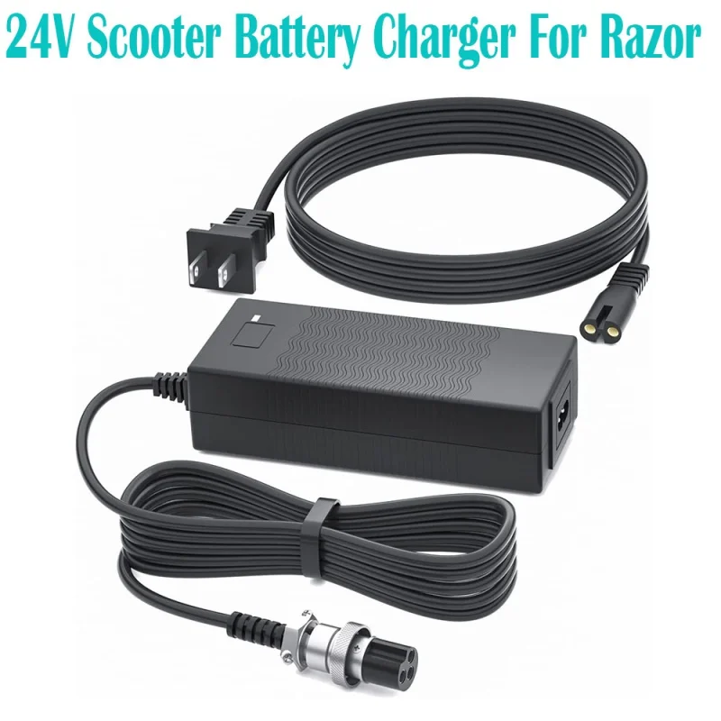 24V 2A Scooter Battery Charger 3 Prong Power For Razor E200S