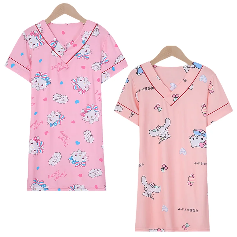 

Kawaii Мультфильм Sanrioed Cinnamoroll Hellokittys печатная детская ночная рубашка Милая аниме с коротким рукавом платье Домашняя одежда девочка подарок