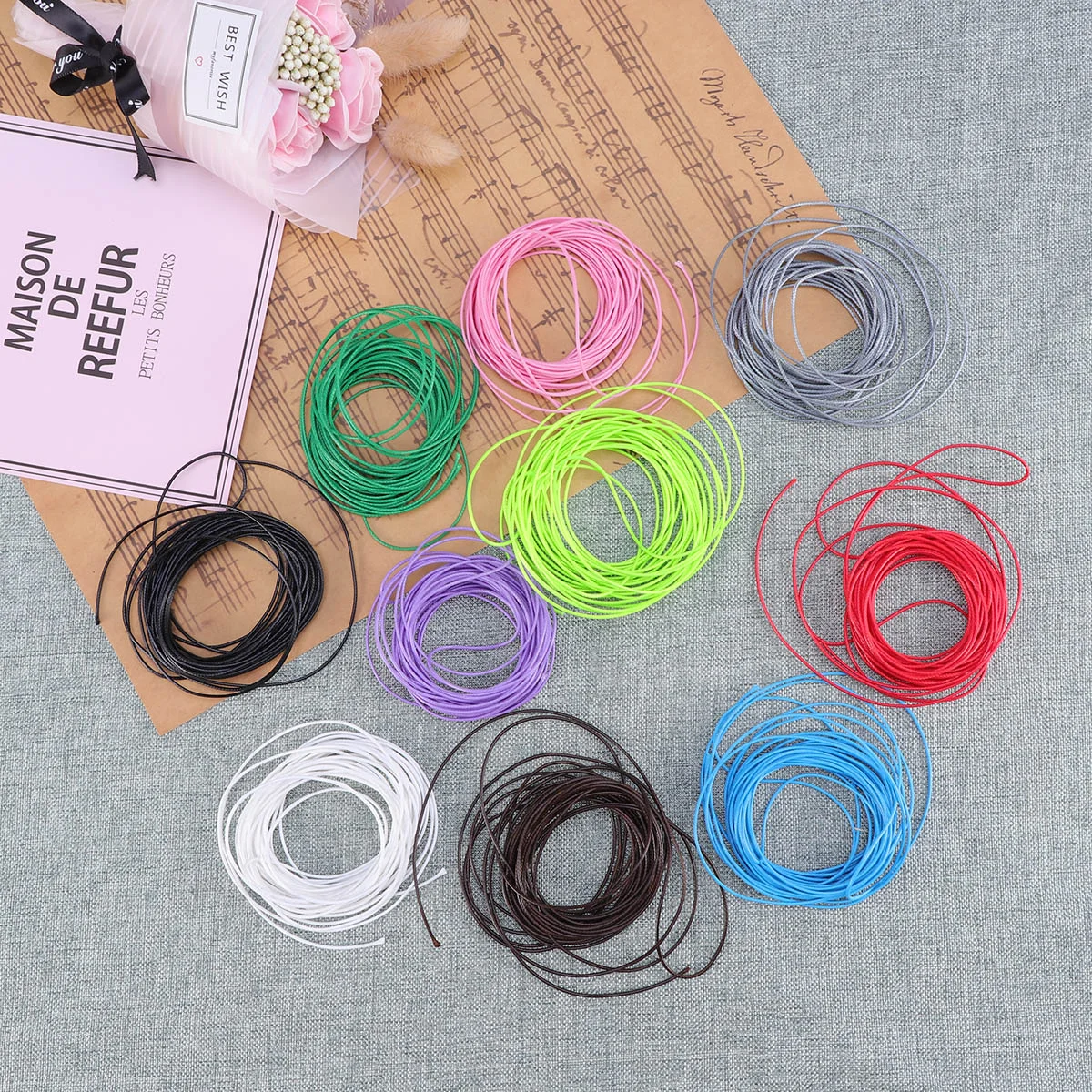 

10pcs Ropes Handmae Waxed Waving Muti-color Cords Ropes for Necklace Bracelet Craft Making