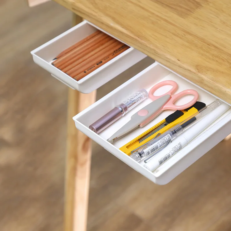 

Under Desk Drawer Make Up Organizer Invisible Storage Box Self-Adhesive Stationary Container Bedroom Sundry Home Storage Space