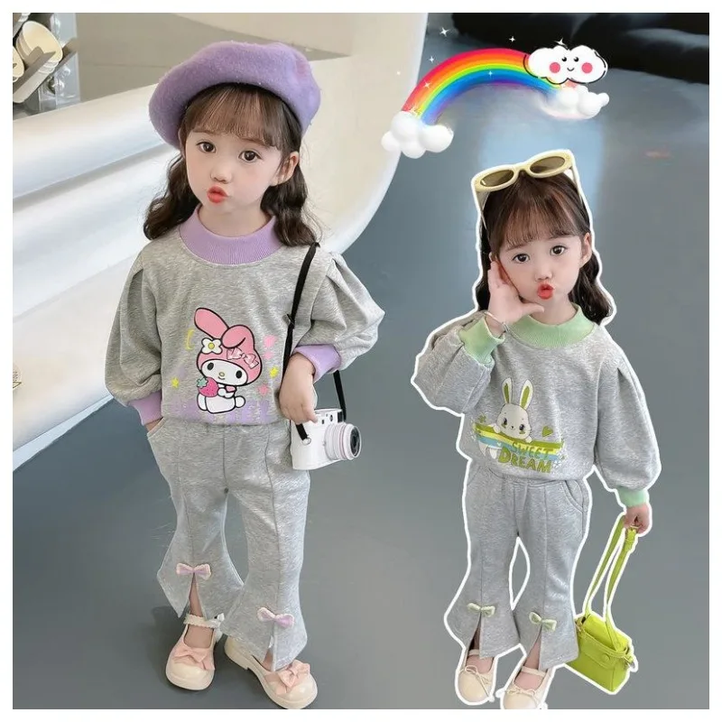 

Anime Sanrios Kawaii My Melody Children Autumn Pullover Top Pants 2-piece Set Cartoon Girls Casual Sweater Trousers Suit Kids