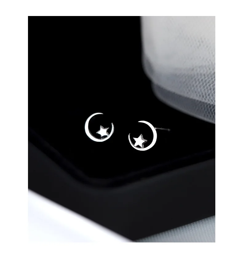 

Korean Minimalism Earrings Silver Plated Mini Small Stars Moon Studs Earring for Women Student Teen Daily Wear Jewellery Gifts