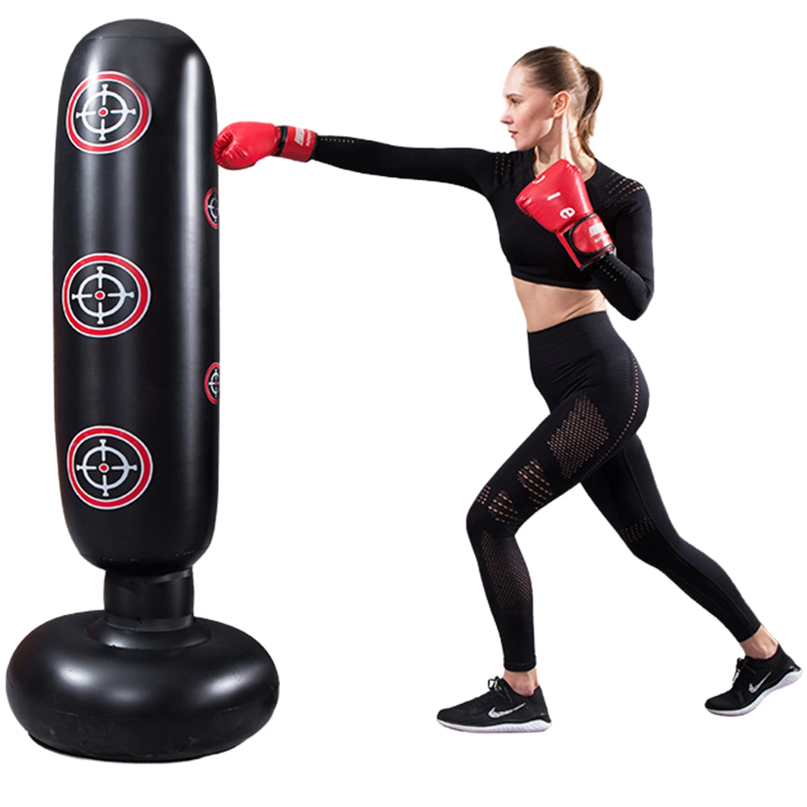 

160cm Boxing Punching Bag Inflatable Free-Stand Tumbler Muay Thai Training Pressure Relief Sandbag Pillar Tumbler Kickboxing Bag